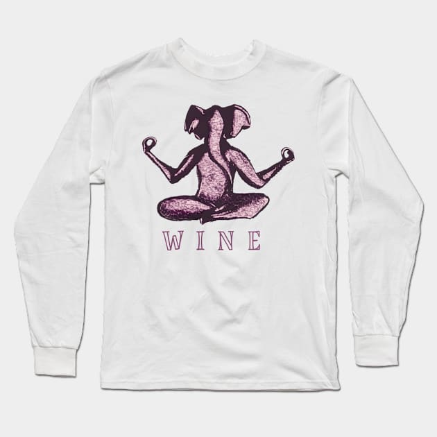 Wine Yoga Elephant Long Sleeve T-Shirt by TomiTee